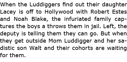 When the Luddiggers find out their daughter Lacey is off to ﻿Hollywood with Robert Estes and Noah Blake, the infuriat...
