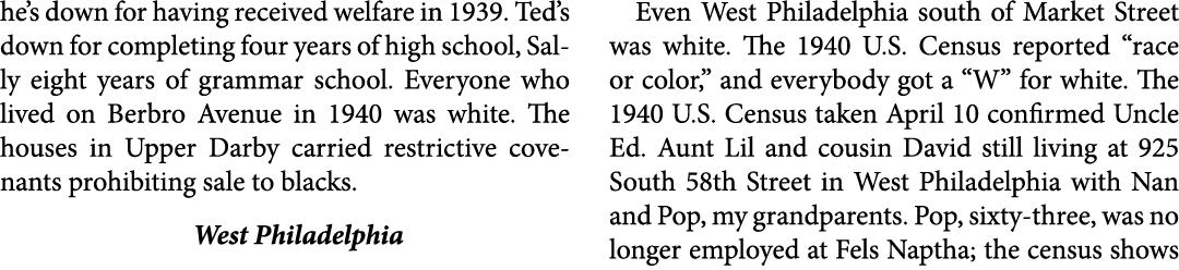 he’s down for having received welfare in 1939. Ted’s down for completing four years of high school, Sally eight years...