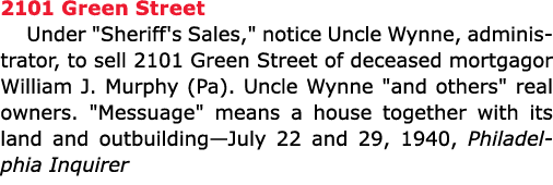 2101 Green Street Under \“Sheriff's Sales,\" notice Uncle Wynne, administrator, to sell 2101 Green Street of deceased...