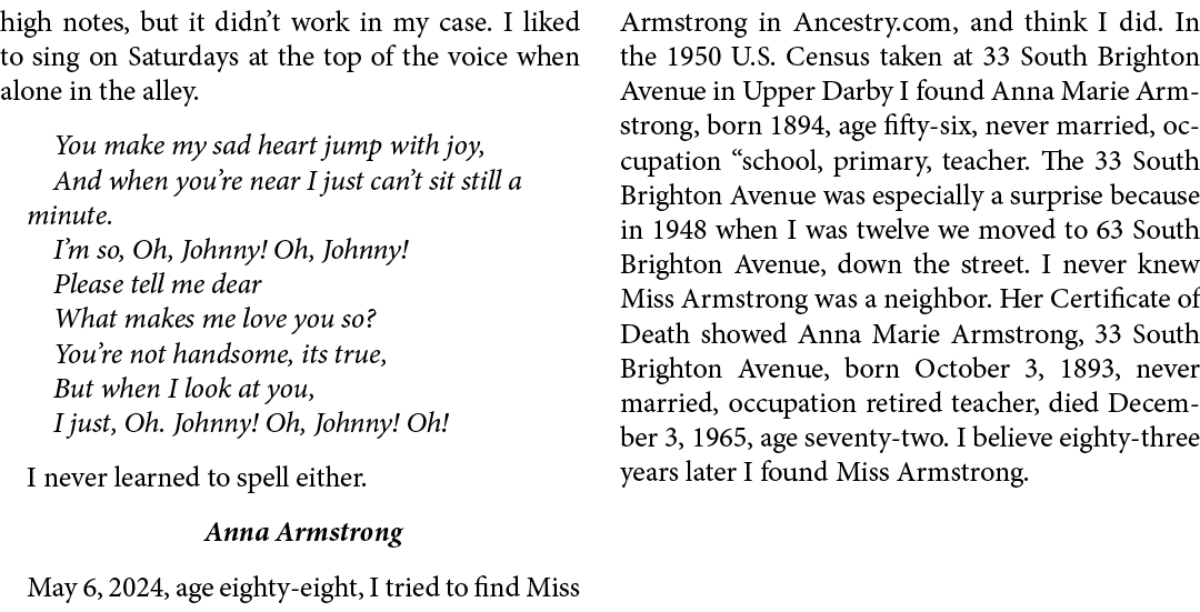 high notes, but it didn’t work in my case. I liked to sing on Saturdays at the top of the voice when alone in the all...