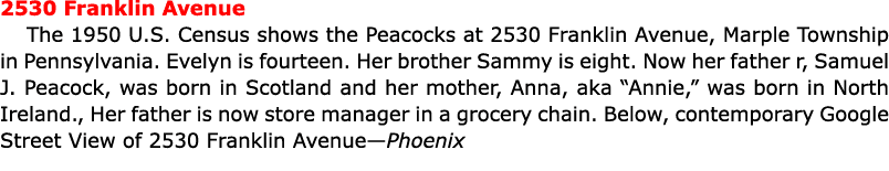 2530 Franklin Avenue The ﻿1950 U.S. Census shows the Peacocks at 2530 Franklin Avenue, Marple Township in Pennsylvani...