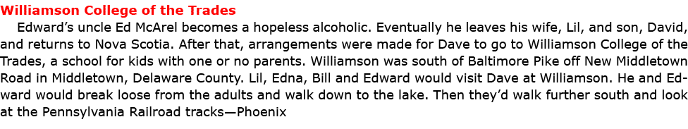 Williamson College of the Trades Edward’s uncle Ed McArel becomes a hopeless ﻿alcoholic. Eventually he leaves his wi...