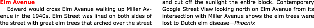 Elm Avenue Edward would cross Elm Avenue walking up ﻿Miller Avenue in the 1940s. Elm Street was lined on both sides o...