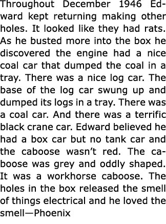 Throughout December 1946 Edward kept returning making other holes. It looked like they had rats. As he busted more in...