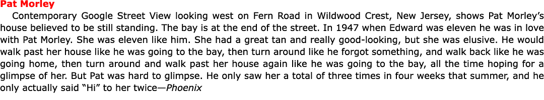 Pat Morley Contemporary Google Street View looking west on ﻿Fern Road in ﻿﻿﻿Wildwood Crest, ﻿New Jersey, shows ﻿Pat ...