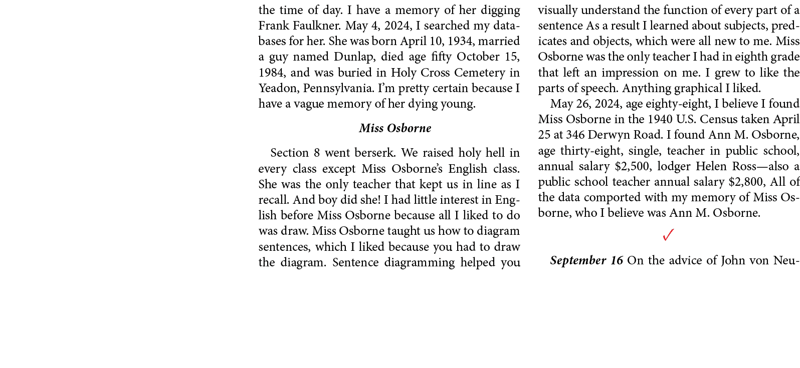 the time of day. I have a memory of her digging ﻿Frank Faulkner. May 4, 2024, I searched my databases for her. She wa...