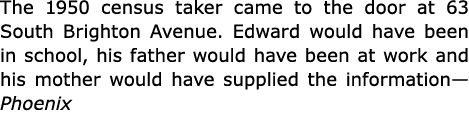 The 1950 census taker came to the door at 63 South Brighton Avenue. Edward would have been in school, his father woul...
