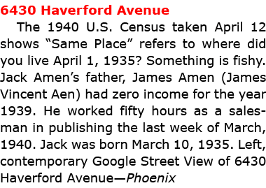 6430 Haverford Avenue The ﻿﻿﻿﻿﻿﻿﻿1940 U.S. Census taken April 12 shows “Same Place” refers to where did you live Apri...