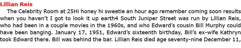 ﻿Lillian Reis The Celebrity Room at 25Hi honey hi sweetie an hour ago remember coming soon results when you haven’t ...