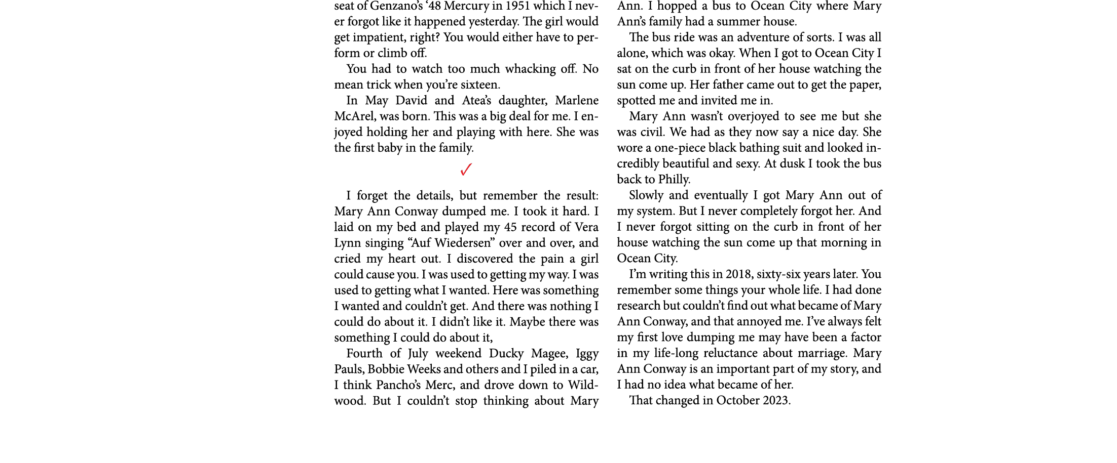 seat of Genzano’s ‘48 Mercury in 1951 which I never forgot like it happened yesterday. The girl would get impatient, ...