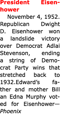 President Eisenhower November 4, 1952. ﻿Republican ﻿Dwight D. Eisenhower won a landslide victory over Democrat ﻿Adlai...