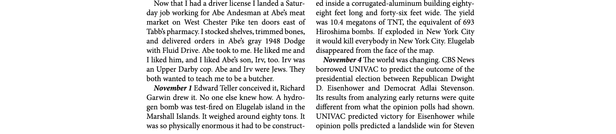 Now that I had a driver license I landed a Saturday job working for ﻿Abe Andesman at Abe’s meat market on ﻿﻿West Ches...