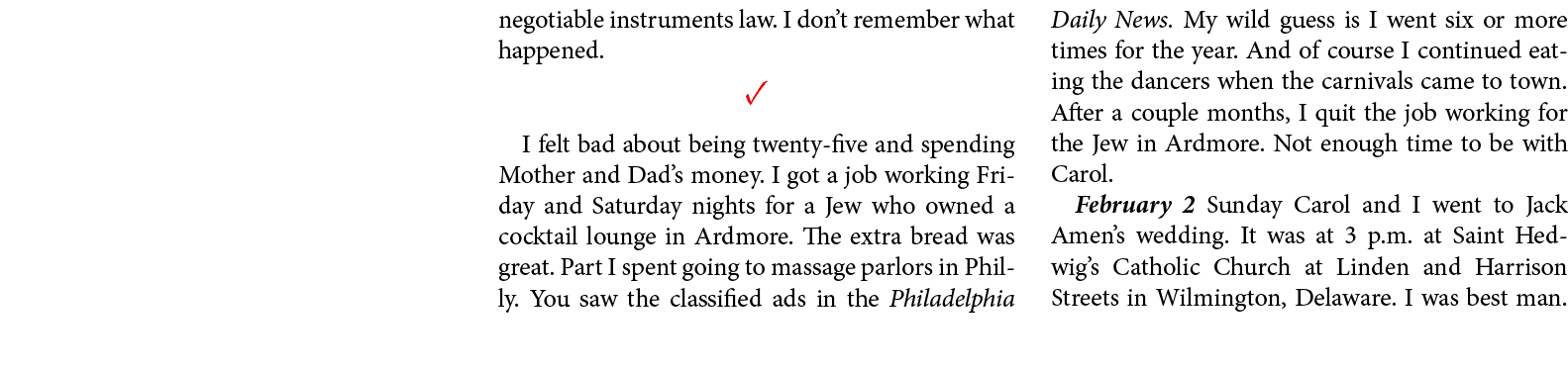 negotiable instruments law. I don’t remember what happened. ✓ I felt bad about being twenty-five and spending Mother ...