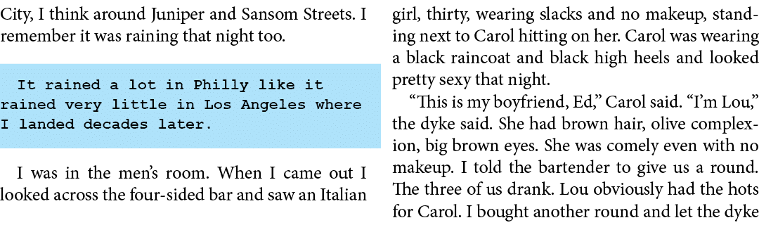 City, I think around Juniper and Sansom Streets. I remember it was raining that night too. It rained a lot in Philly ...