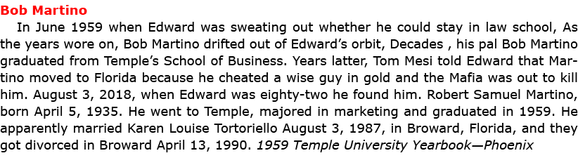 Bob Martino In June 1959 when Edward was sweating out whether he could stay in law school, As the years wore on, ﻿Bo...
