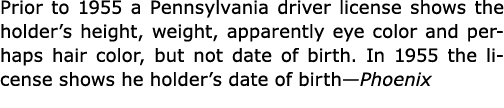 Prior to 1955 a Pennsylvania driver license shows the holder’s height, weight, apparently eye color and perhaps hair ...