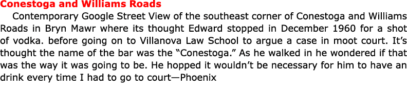 Conestoga and Williams Roads Contemporary Google Street View of the southeast corner of Conestoga and Williams Roads ...