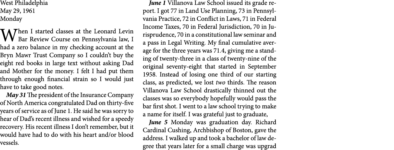 West Philadelphia May 29, 1961 Monday When I started classes at the ﻿Leonard Levin Bar Review Course on Pennsylvania ...