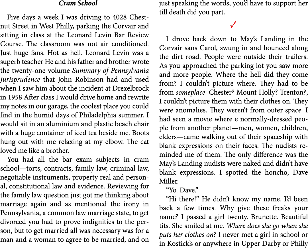Cram School Five days a week I was driving to 4028 Chestnut Street in West Philly, parking the Corvair and sitting in...