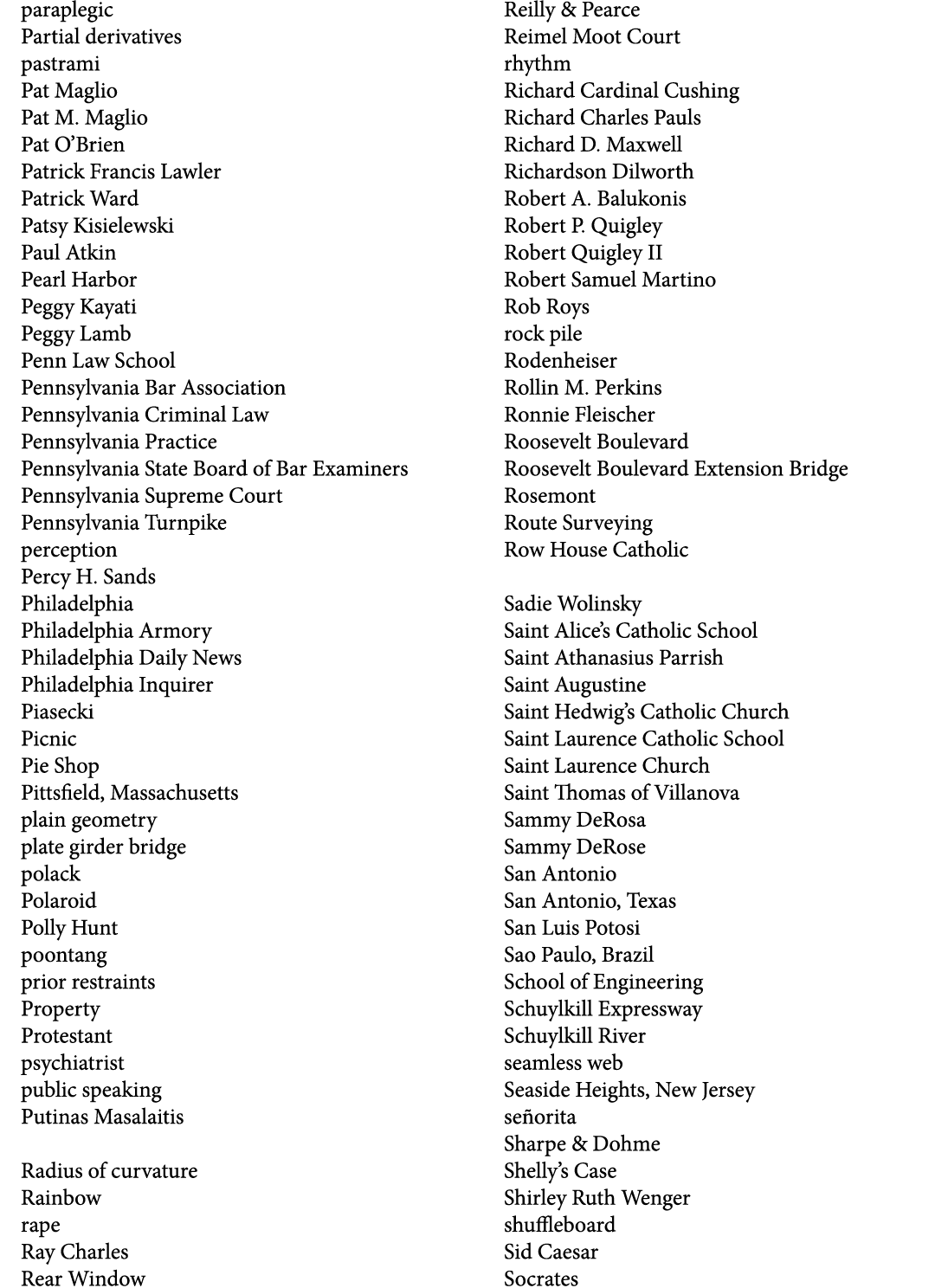paraplegic Partial derivatives pastrami Pat Maglio Pat M. Maglio Pat O’Brien Patrick Francis Lawler Patrick Ward Pats...