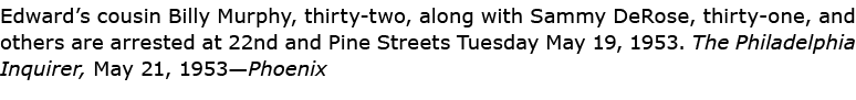 Edward’s cousin Billy Murphy, thirty-two, along with ﻿Sammy DeRose, thirty-one, and others are arrested at 22nd and P...