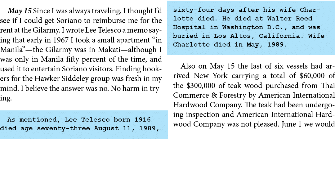 May 15 Since I was always traveling, I thought I’d see if I could get Soriano to reimburse me for the rent at the Gil...