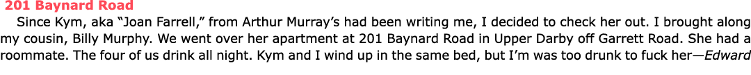  201 Baynard Road Since ﻿Kym, aka “Joan Farrell,” from ﻿Arthur ﻿Murray’s had been writing me, I decided to check her ...