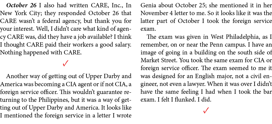 October 26 I also had written ﻿﻿CARE, Inc., In ﻿﻿New York City; they responded October 26 that ﻿CARE wasn’t a federal...