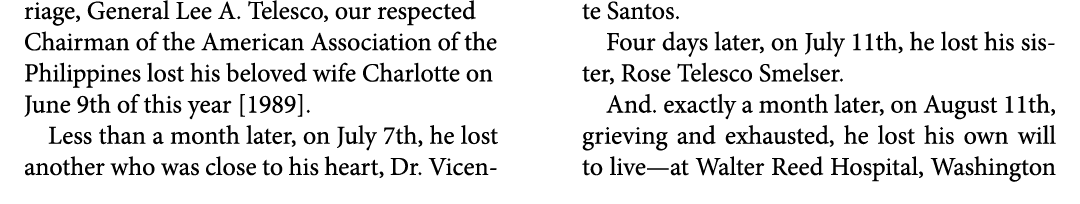 riage, General ﻿Lee A. Telesco, our respected Chairman of the American Association of the Philippines lost his belove...