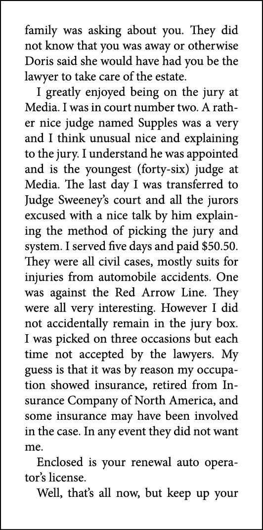 family was asking about you. They did not know that you was away or otherwise Doris said she would have had you be th...