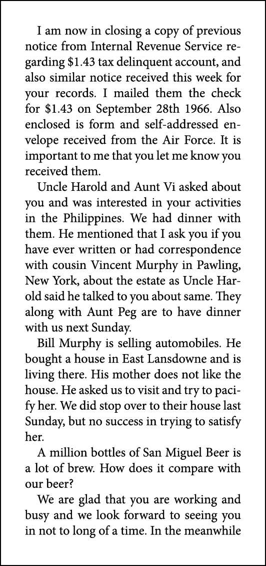 I am now in closing a copy of previous notice from Internal Revenue Service regarding $1.43 tax delinquent account, a...
