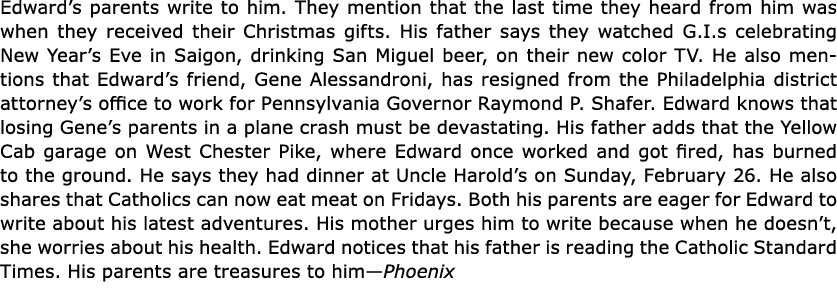 Edward’s parents write to him. They mention that the last time they heard from him was when they received their ﻿Chri...