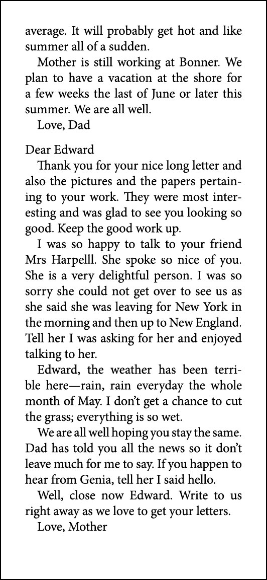 average. It will probably get hot and like summer all of a sudden. Mother is still working at Bonner. We plan to have...