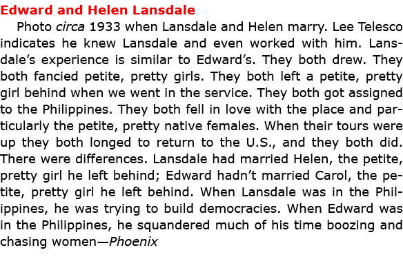 Edward and ﻿Helen Lansdale Photo circa 1933 when Lansdale and Helen marry. Lee Telesco indicates he knew Lansdale and...