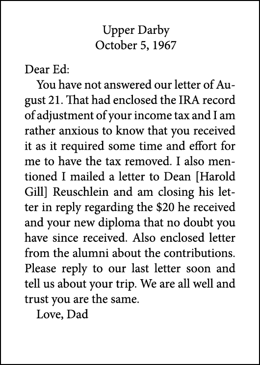 Upper Darby October 5, 1967 Dear Ed: You have not answered our letter of August 21. That had enclosed the IRA record ...