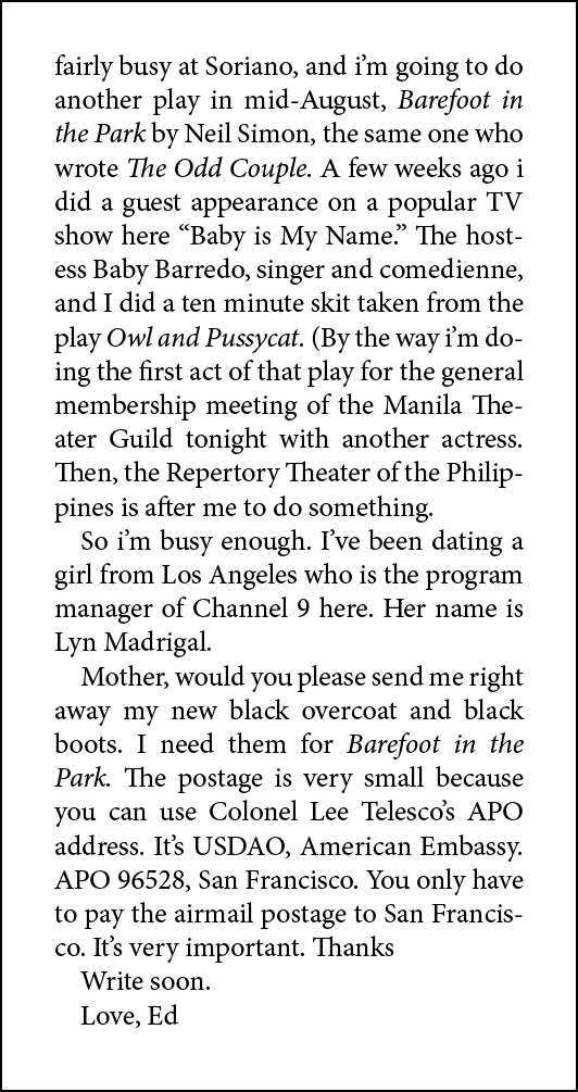 fairly busy at Soriano, and i’m going to do another play in mid August, Barefoot in the Park by Neil Simon, the same ...