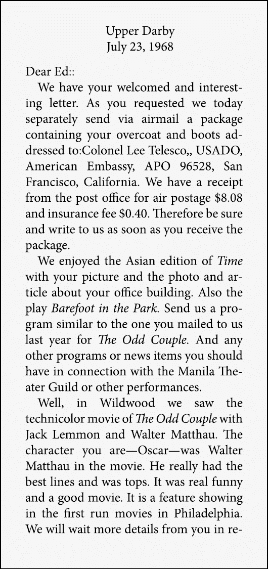 Upper Darby July 23, 1968 Dear Ed:: We have your welcomed and interesting letter. As you requested we today separatel...