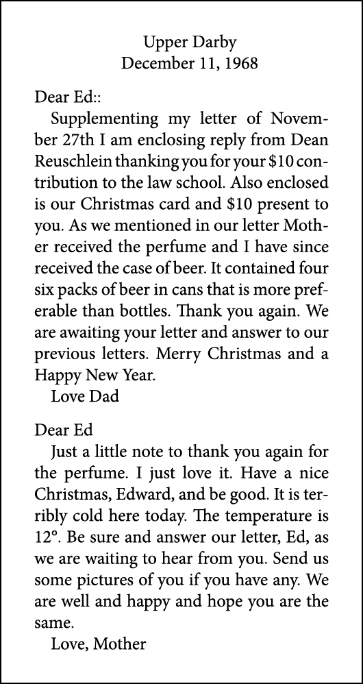 Upper Darby December 11, 1968 Dear Ed:: Supplementing my letter of November 27th I am enclosing reply from Dean Reusc...