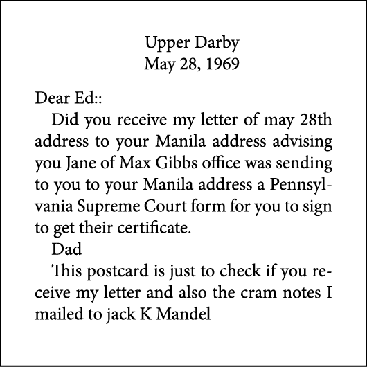 Upper Darby May 28, 1969 Dear Ed:: Did you receive my letter of may 28th address to your Manila address advising you ...