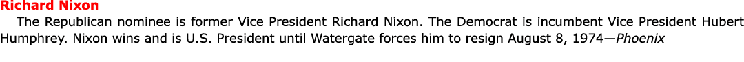 ﻿Richard Nixon The Republican nominee is former Vice President ﻿﻿Richard Nixon. The Democrat is incumbent Vice Presi...