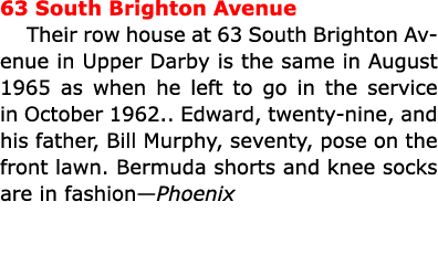 63 ﻿South Brighton Avenue Their row house at 63 ﻿South Brighton Avenue in ﻿Upper Darby is the same in August 1965 as ...