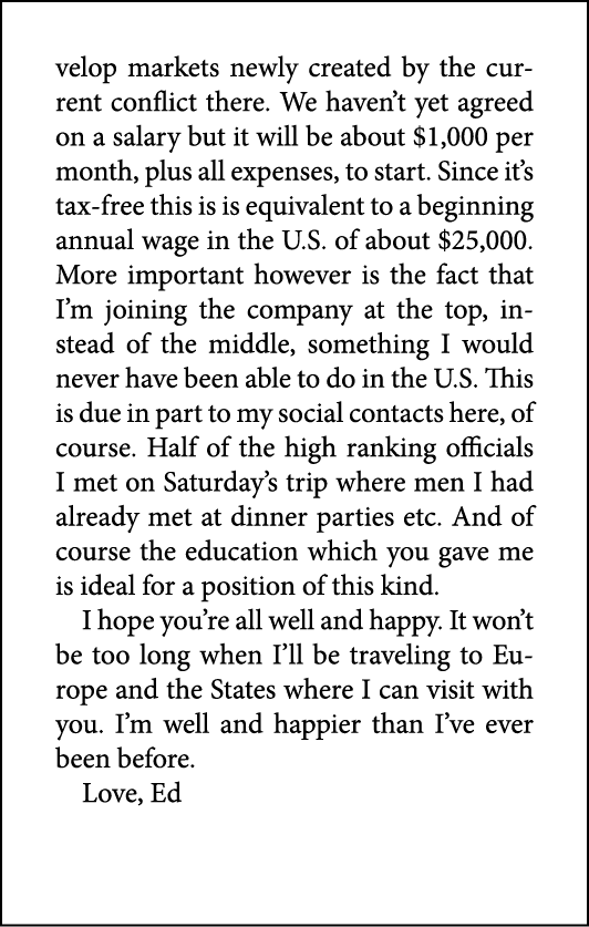 velop markets newly created by the current conflict there. We haven’t yet agreed on a salary but it will be about $1,...