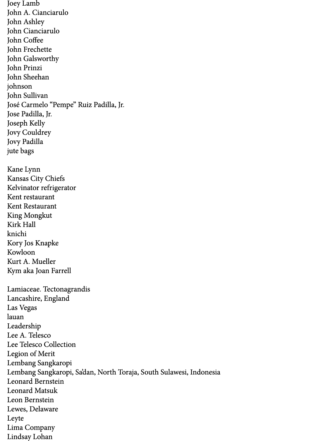 Joey Lamb John A. Cianciarulo John Ashley John Cianciarulo John Coffee John Frechette John Galsworthy John Prinzi Joh...