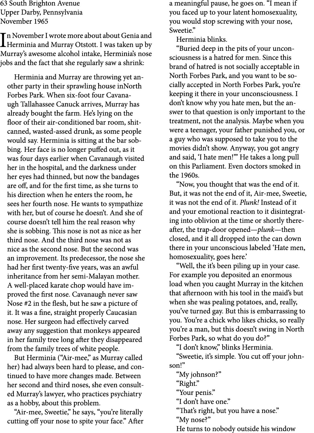 63 South Brighton Avenue Upper Darby, Pennsylvania November 1965 In November I wrote more about about Genia and ﻿﻿Her...