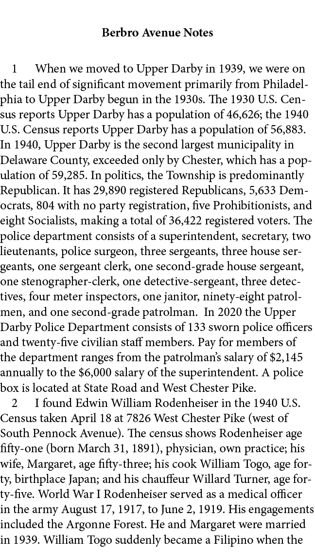 Berbro Avenue Notes ﻿ When we moved to Upper Darby in 1939, we were on the tail end of significant movement primarily...
