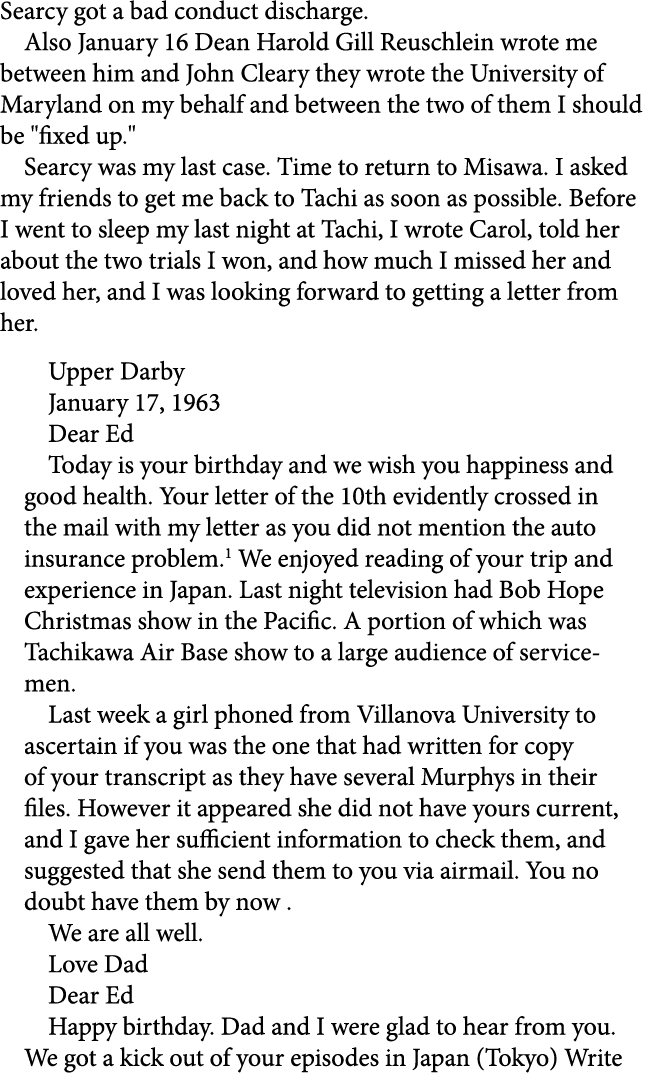 Searcy got a bad conduct discharge. Also January 16 Dean Harold Gill Reuschlein wrote me between him and John Cleary ...
