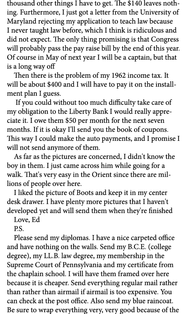 thousand other things I have to get. The $140 leaves nothing. Furthermore, I just got a letter from the University of...
