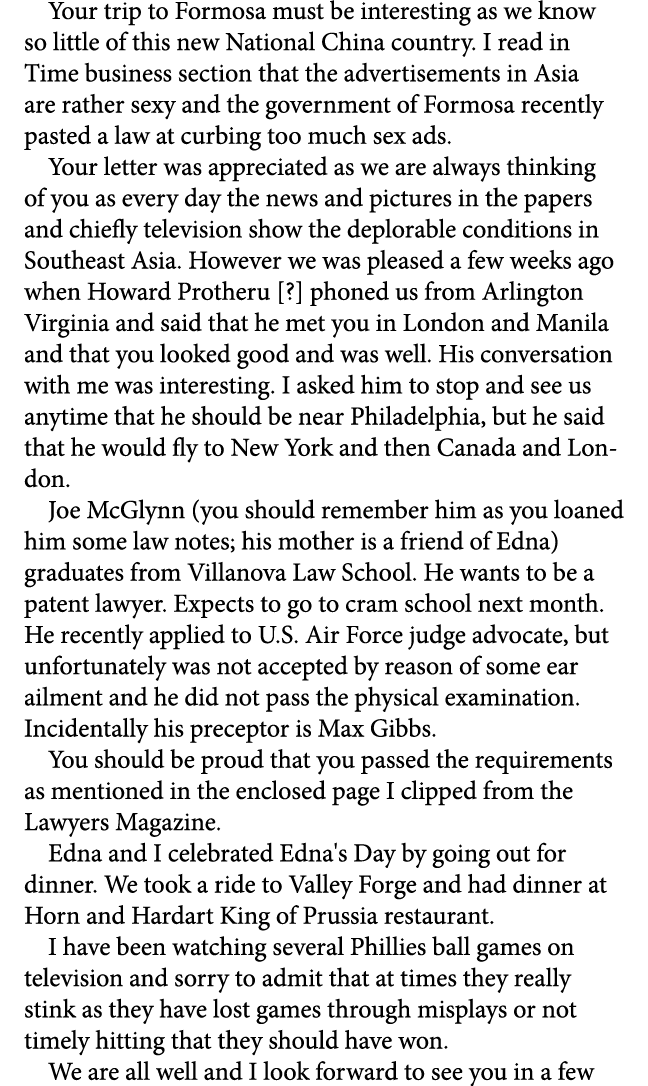 Your trip to Formosa must be interesting as we know so little of this new National China country. I read in Time busi...