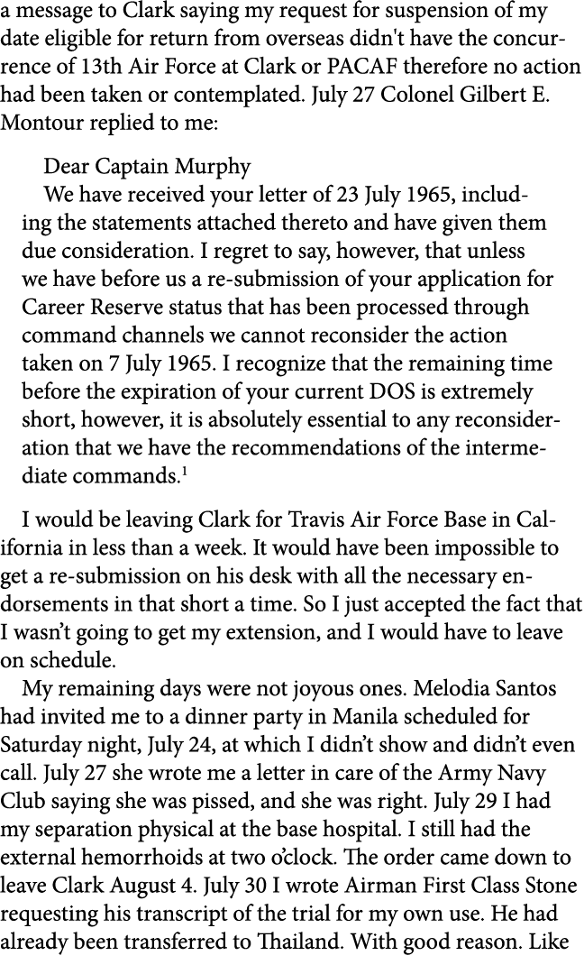 a message to Clark saying my request for suspension of my date eligible for return from overseas didn't have the conc...
