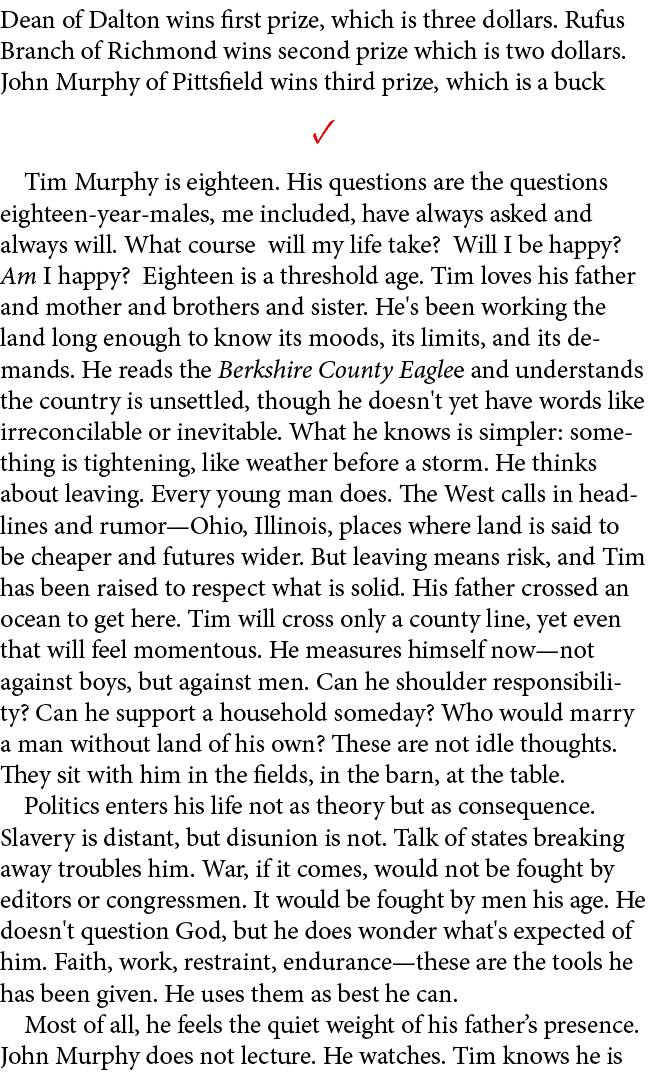 Dean of Dalton wins first prize, which is three dollars. Rufus Branch of Richmond wins second prize which is two doll...